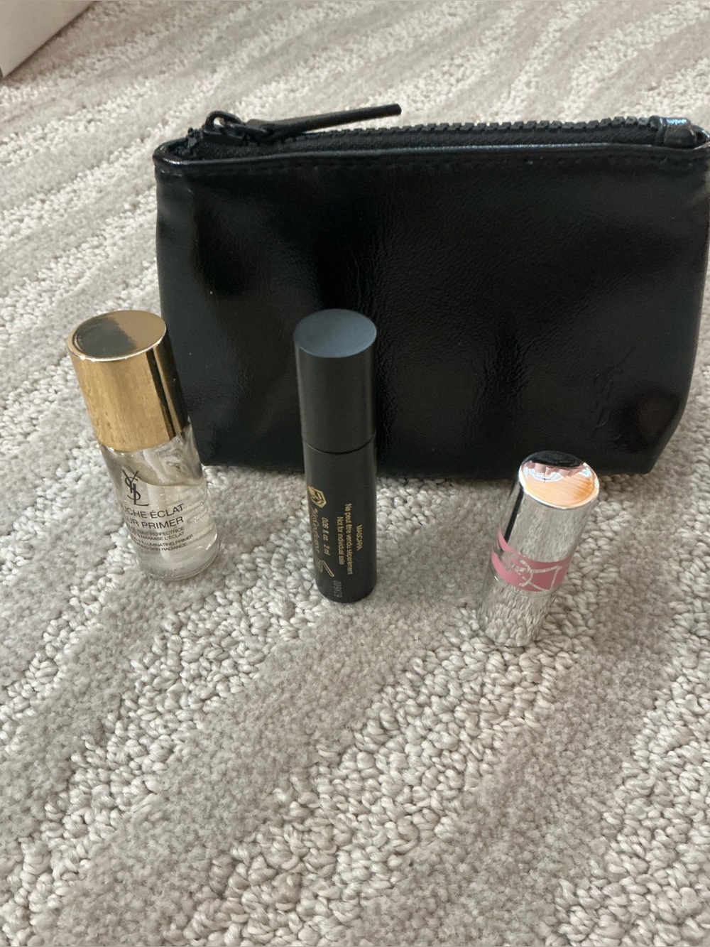 Yves Saint Laurent Black Makeup Pouch with Gold-Accent Primer,Lipstick & Mascara